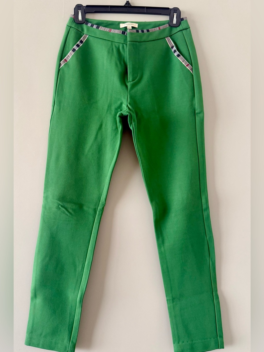 Burberry Green Stretch Pants with Trim. S